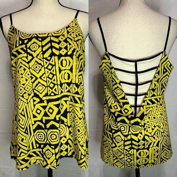 Ya Los Angeles Womens Yellow Black Scoop Neck Low Back Tank Top Sz M - Picture 1 of 8